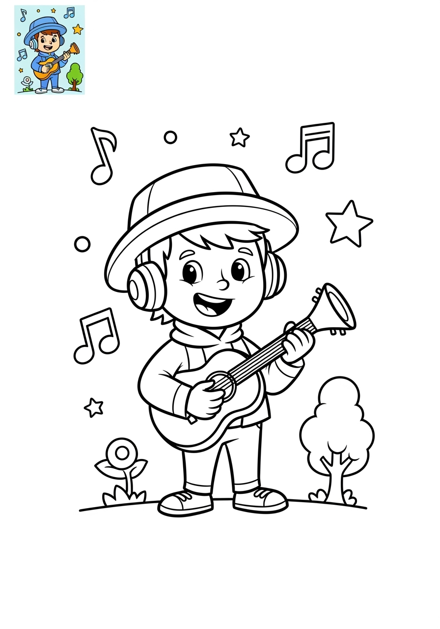 medium people and professions Nghệ Sĩ & Diễn Viên musician kids coloring page 1