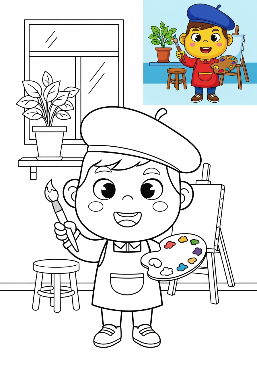 medium people and professions Nghệ Sĩ & Diễn Viên painter kids coloring page 0