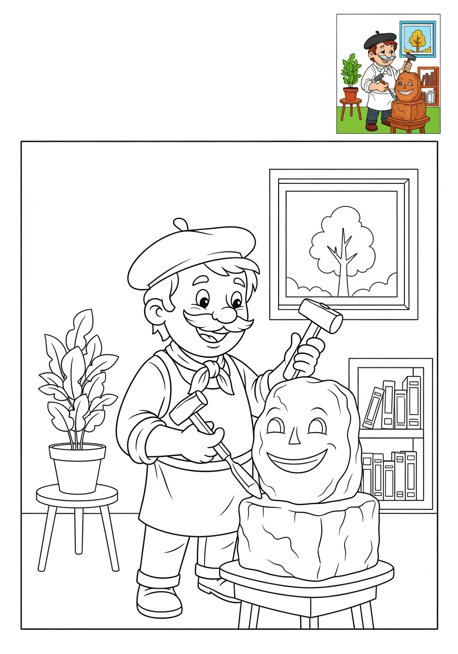 medium people and professions Nghệ Sĩ & Diễn Viên sculptor kids coloring page 0