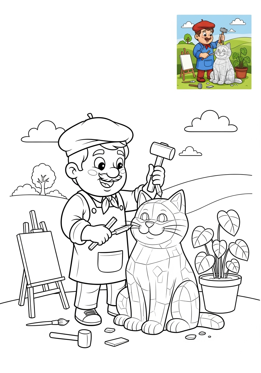 medium people and professions Nghệ Sĩ & Diễn Viên sculptor kids coloring page 1
