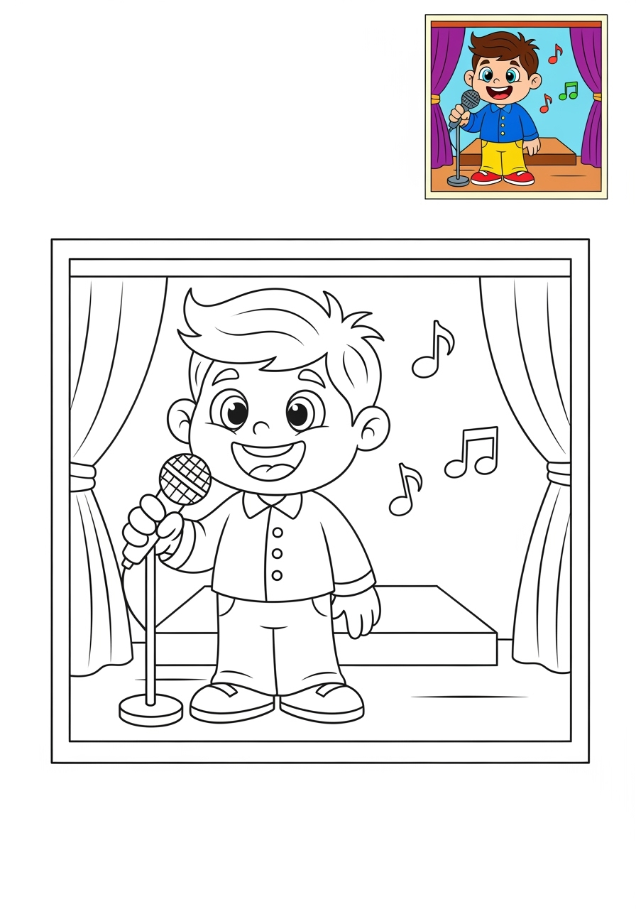 medium people and professions Nghệ Sĩ & Diễn Viên singer kids coloring page 1