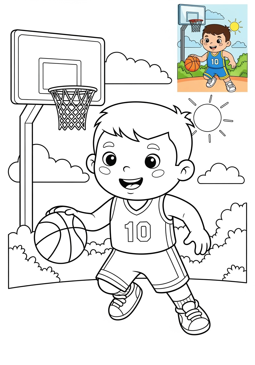 medium people and professions Sports & Athletes basketball player kids coloring page 0