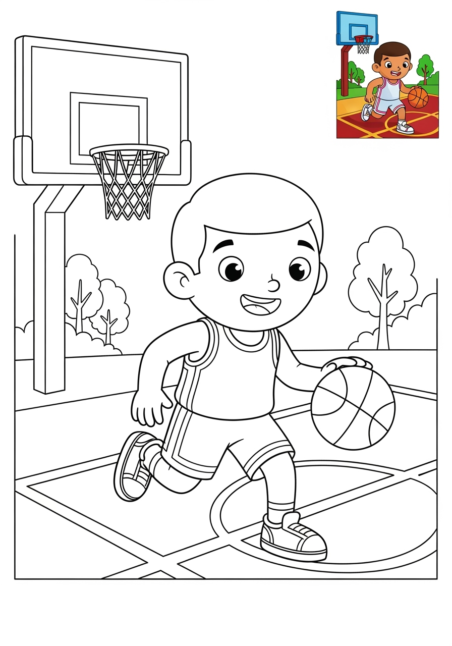 medium people and professions Sports & Athletes basketball player kids coloring page 1