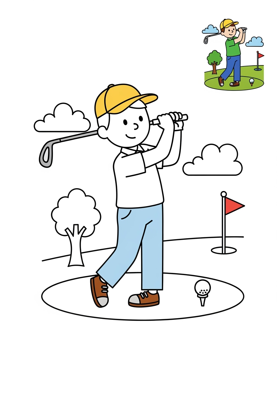 medium people and professions Sports & Athletes golfer kids coloring page 1