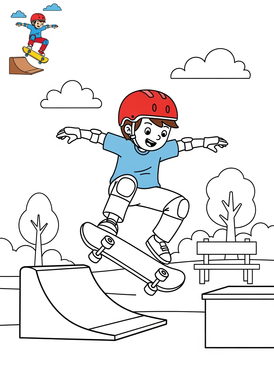 medium people and professions Sports & Athletes skater kids coloring page 1