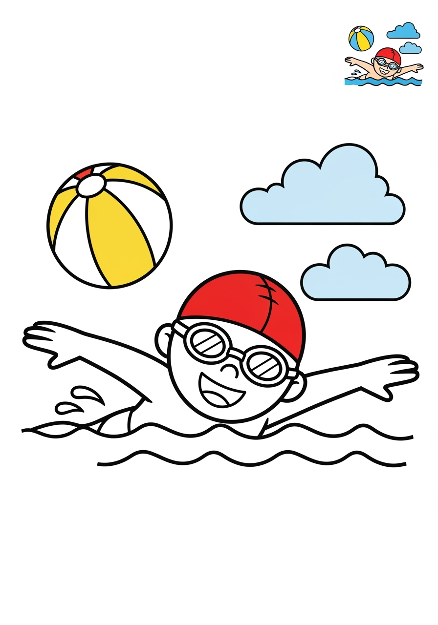 medium people and professions Sports & Athletes swimmer kids coloring page 0