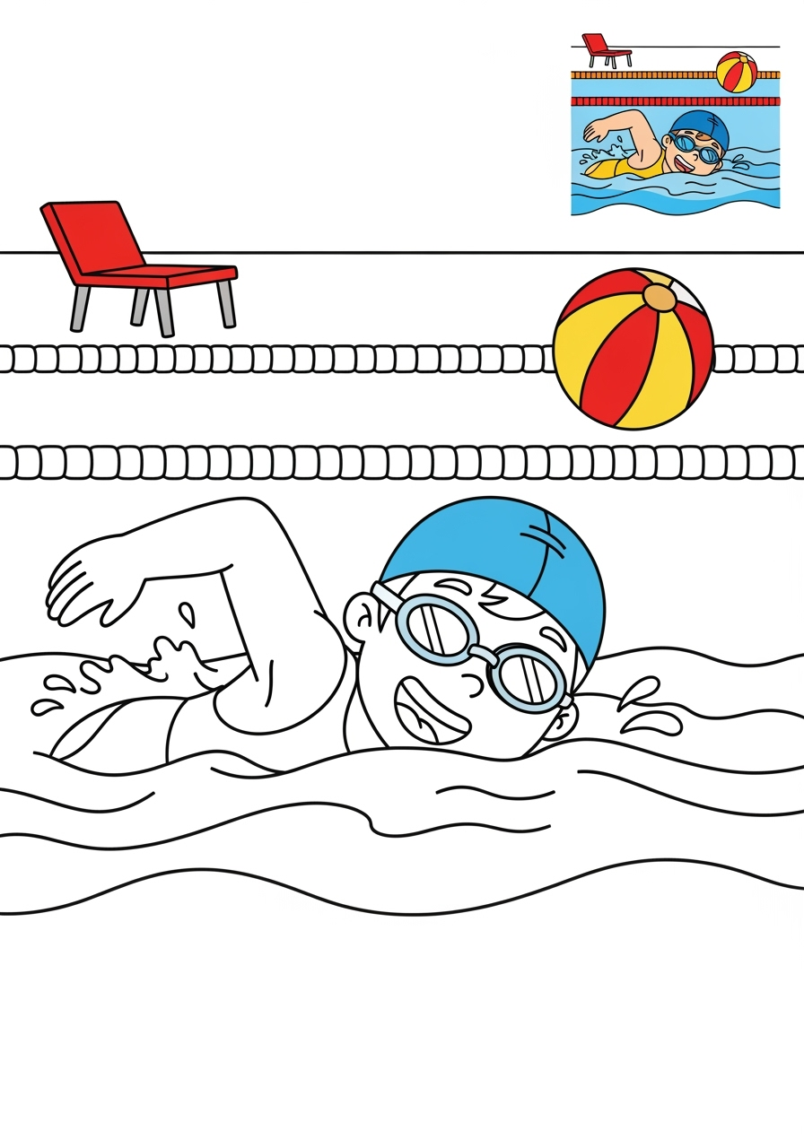 medium people and professions Sports & Athletes swimmer kids coloring page 1