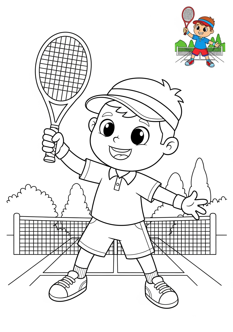 medium people and professions Sports & Athletes tennis player kids coloring page 1