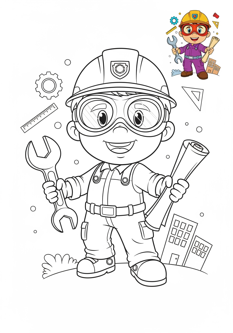 medium people and professions Other Professions engineer kids coloring page 1
