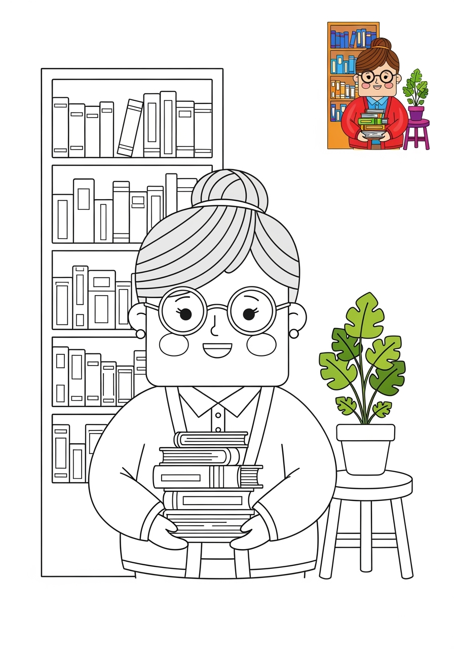 medium people and professions Other Professions librarian kids coloring page 0