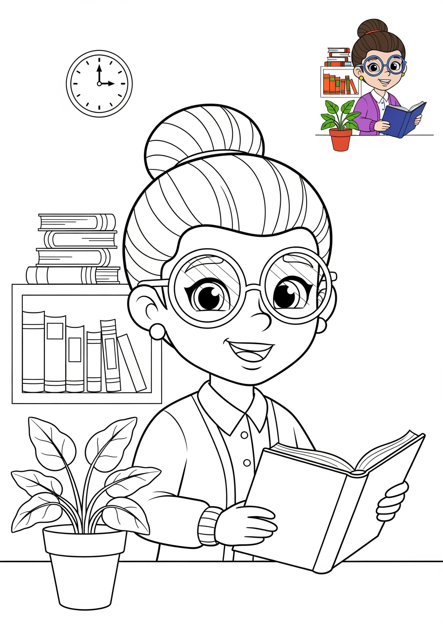 medium people and professions Other Professions librarian kids coloring page 1