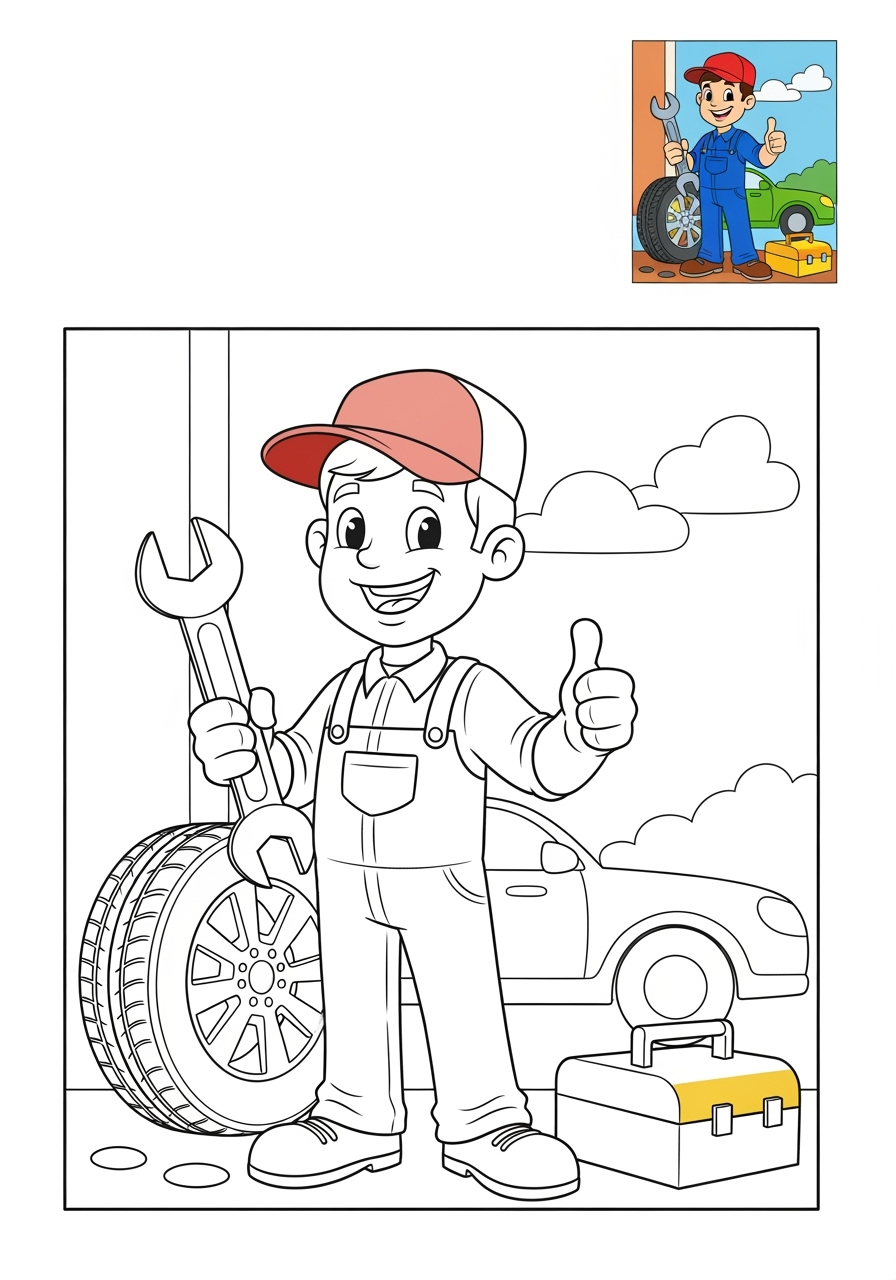 medium people and professions Other Professions mechanic kids coloring page 0