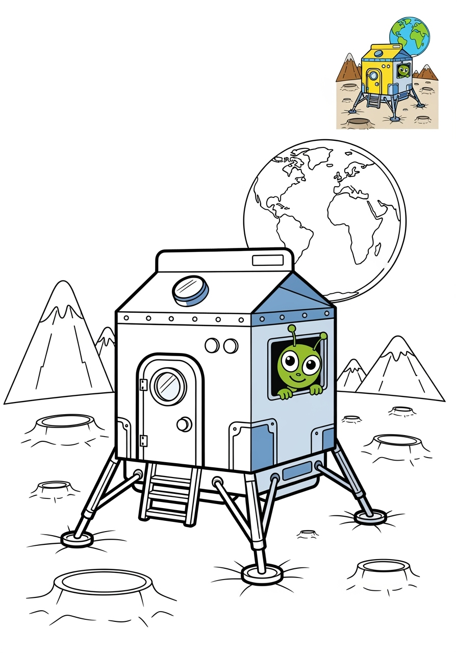 medium space and astronomy Spacecraft lander kids coloring page 0