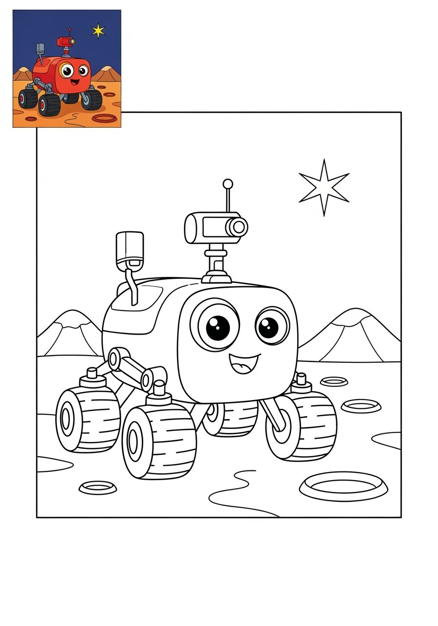 medium space and astronomy Spacecraft mars rover kids coloring page 1