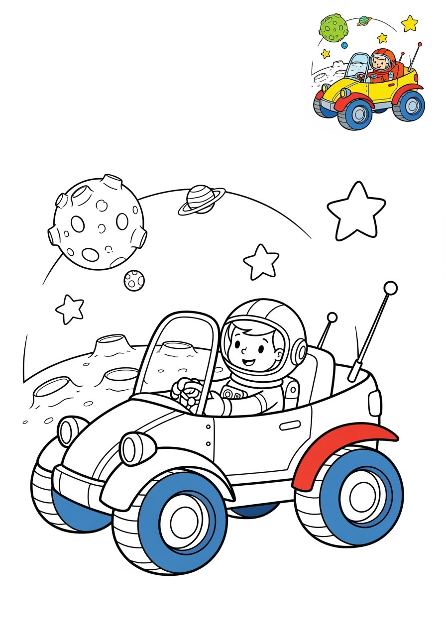medium space and astronomy Spacecraft moon buggy kids coloring page 1