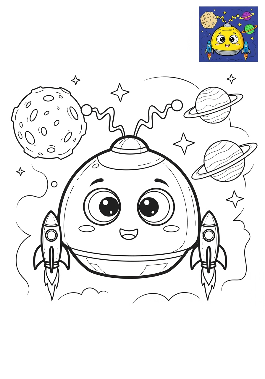 medium space and astronomy Spacecraft probe kids coloring page 1