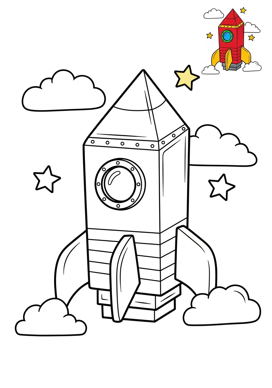 medium space and astronomy Spacecraft rocket kids coloring page 0
