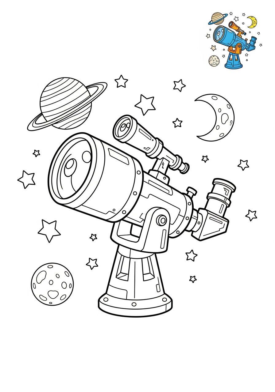 medium space and astronomy Spacecraft space telescope kids coloring page 0