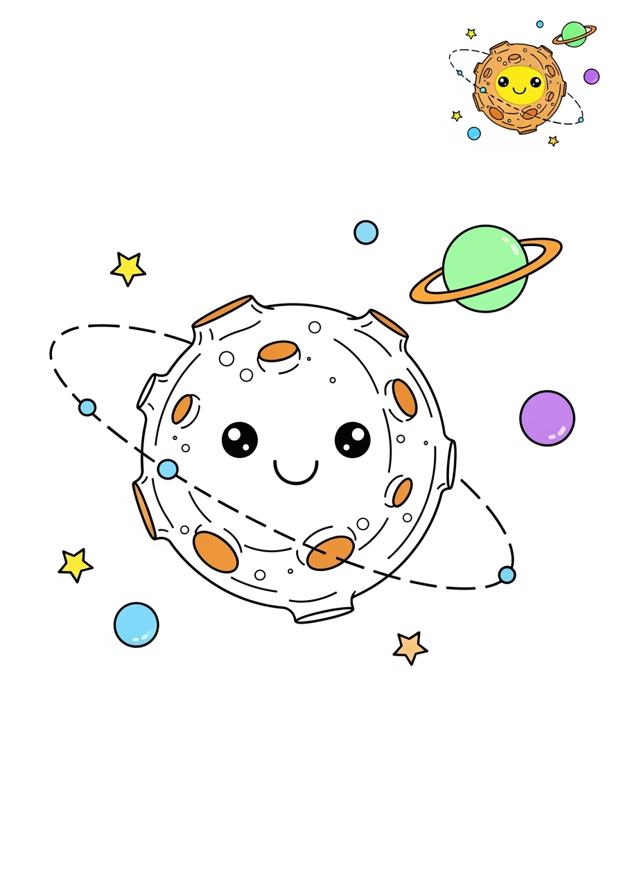 medium space and astronomy Celestial Bodies asteroid kids coloring page 0