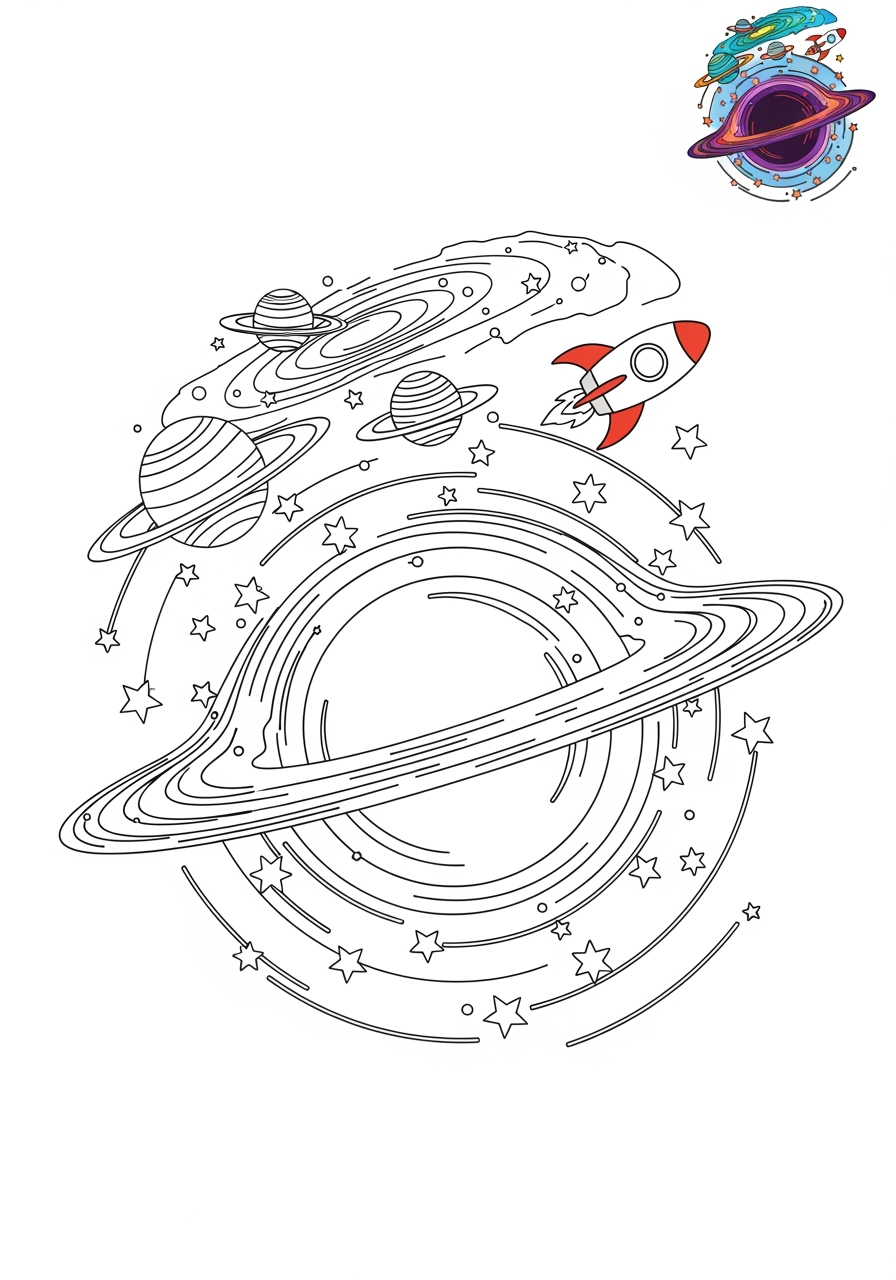 medium space and astronomy Celestial Bodies black hole kids coloring page 0