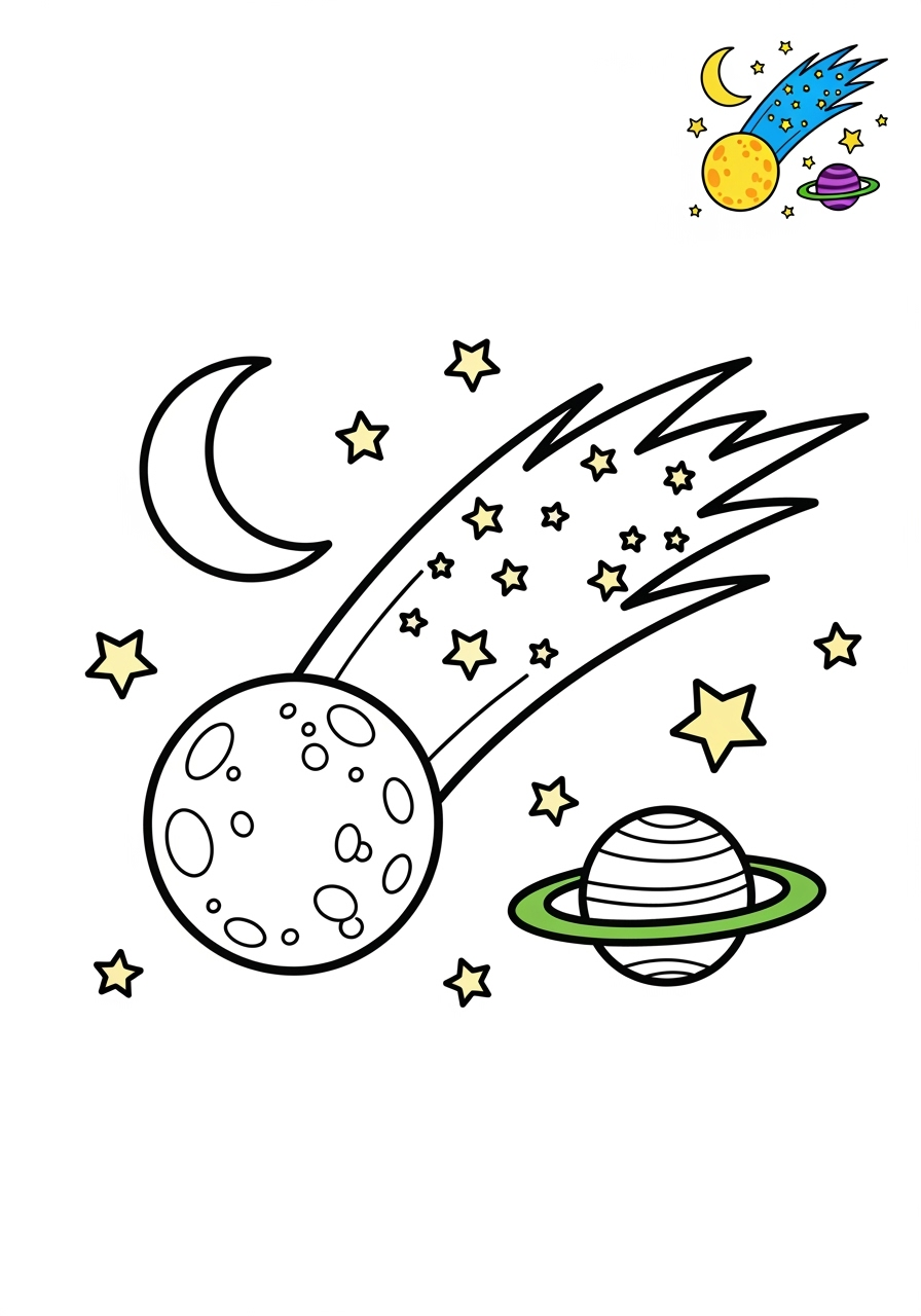 medium space and astronomy Celestial Bodies comet kids coloring page 1