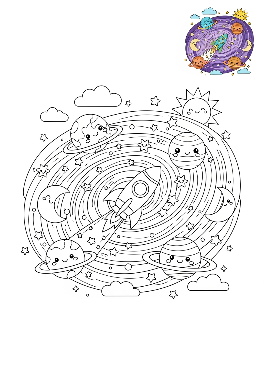medium space and astronomy Celestial Bodies galaxy kids coloring page 0