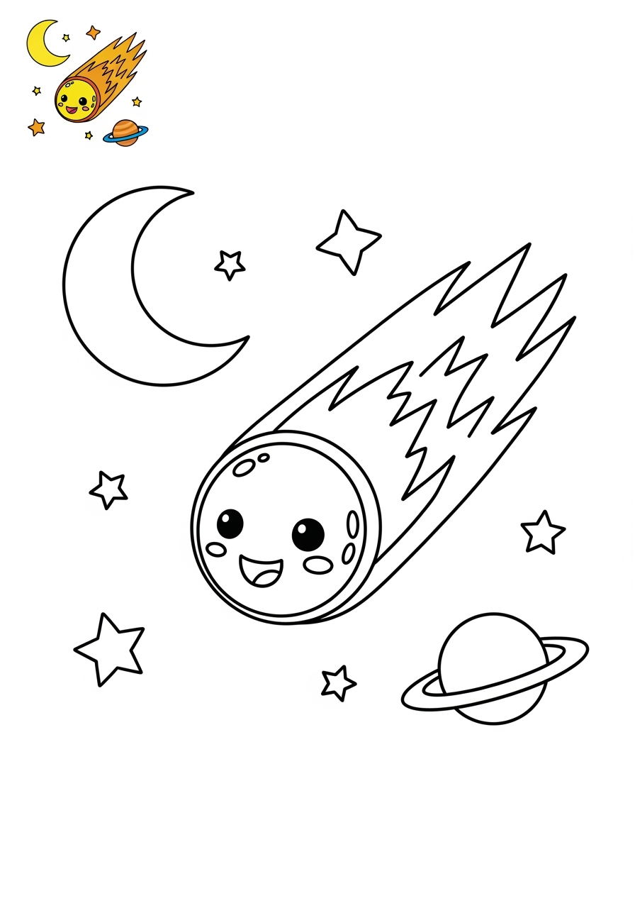 medium space and astronomy Celestial Bodies meteor kids coloring page 0