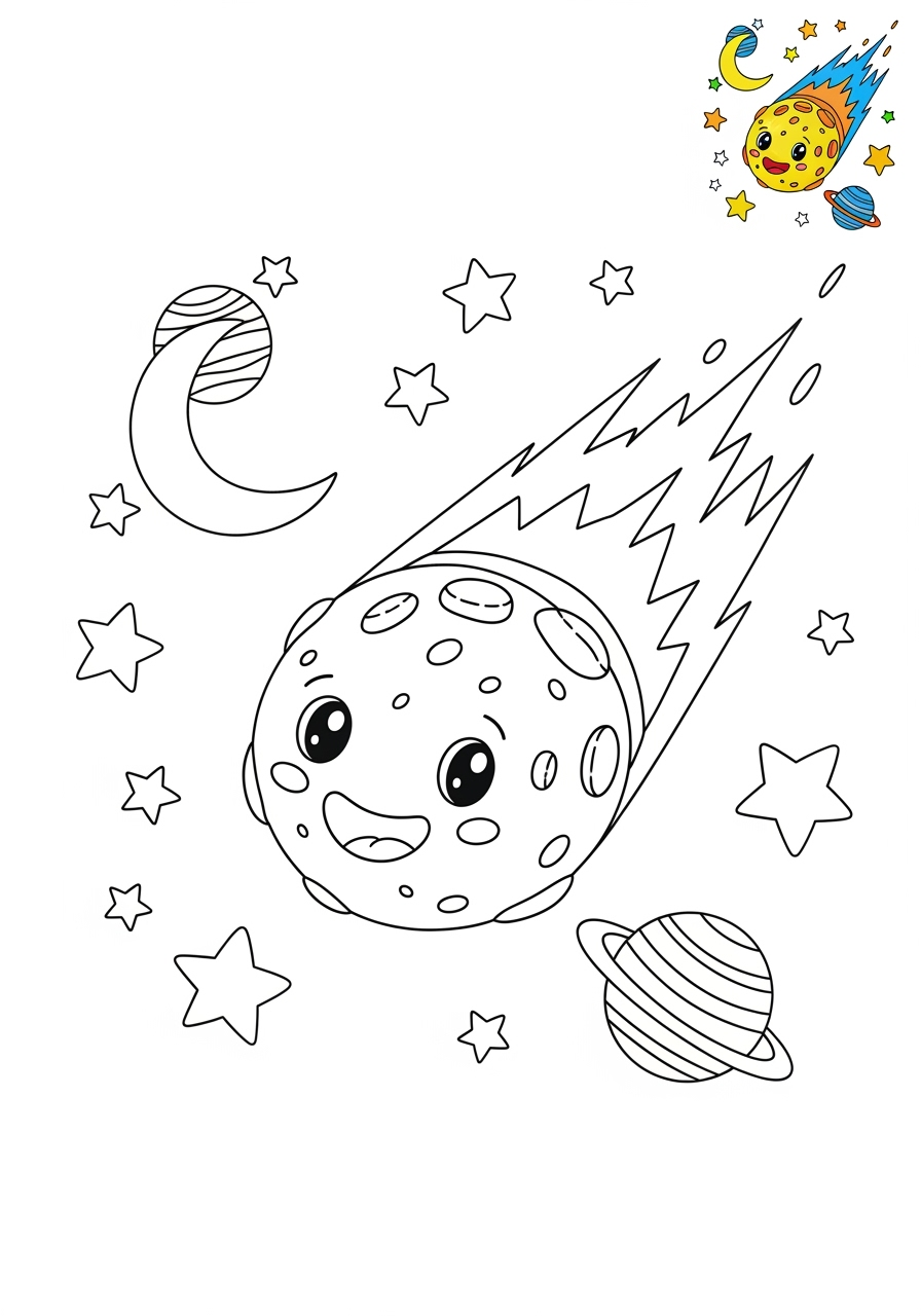 medium space and astronomy Celestial Bodies meteor kids coloring page 1