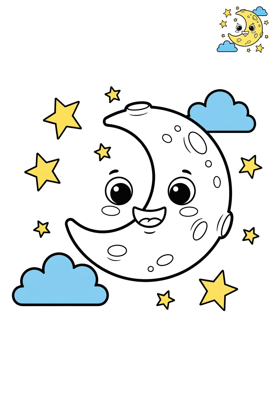 medium space and astronomy Celestial Bodies moon kids coloring page 1