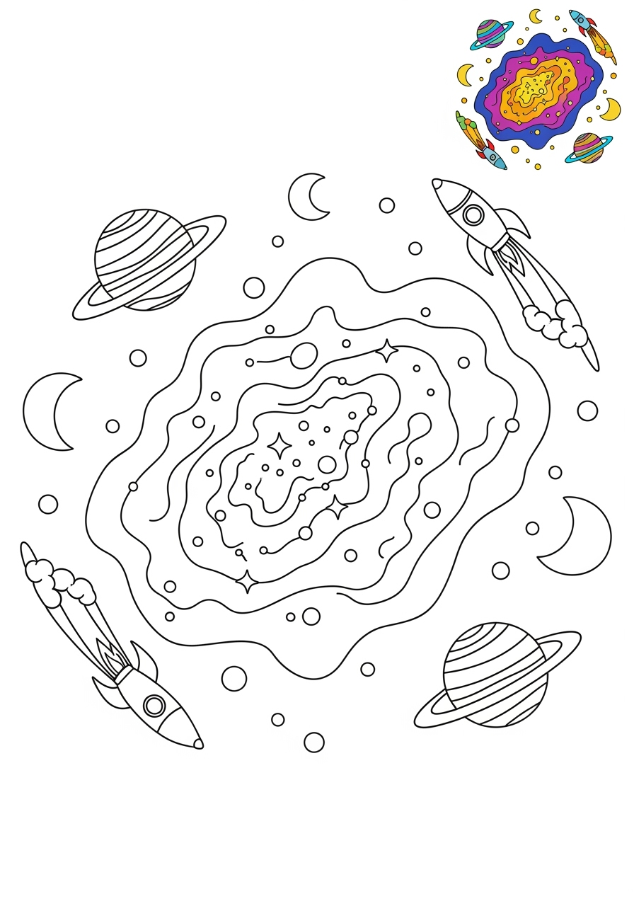 medium space and astronomy Celestial Bodies nebula kids coloring page 1
