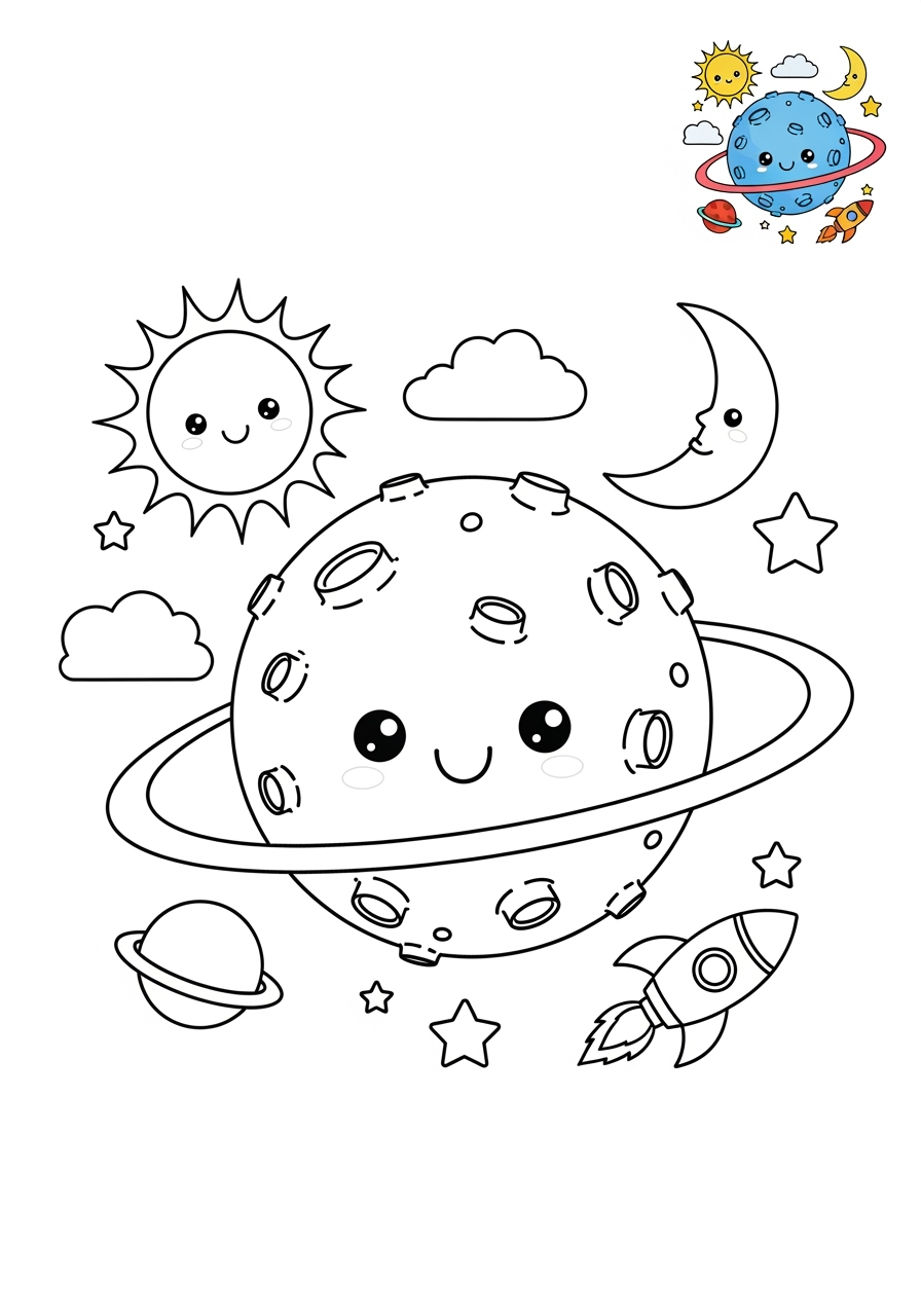 medium space and astronomy Celestial Bodies planet kids coloring page 1