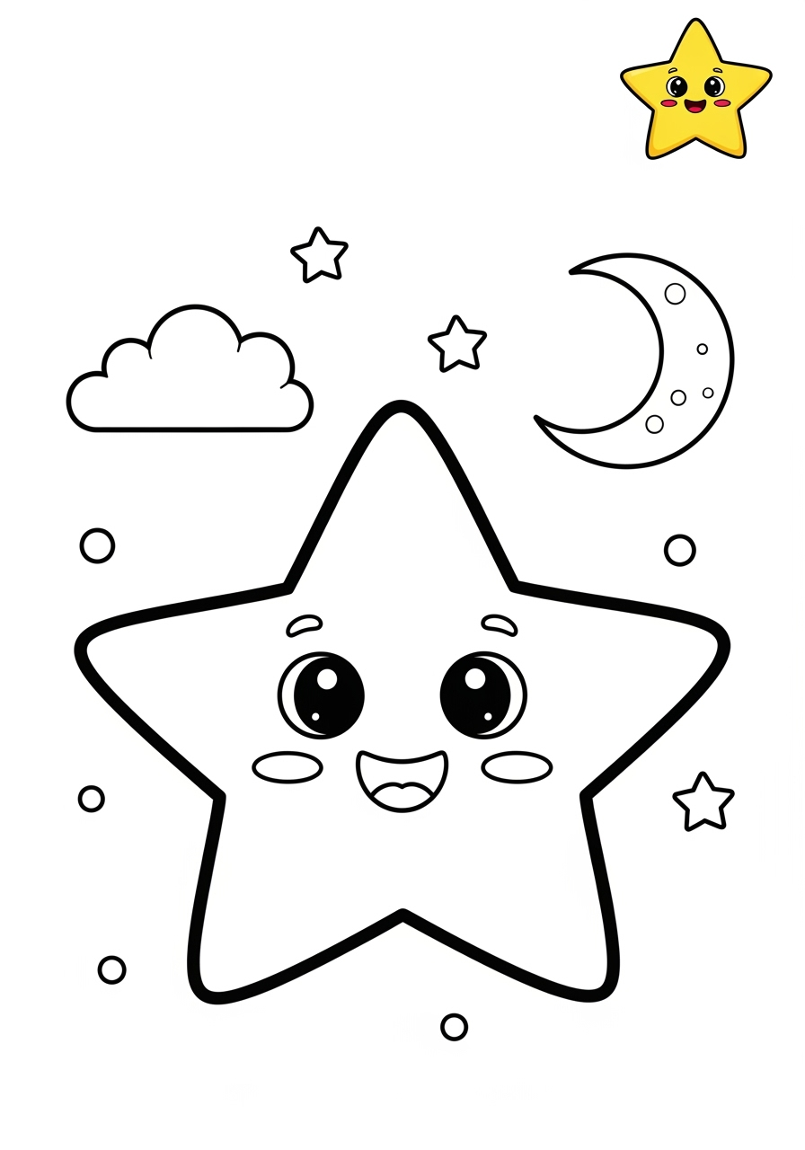 medium space and astronomy Celestial Bodies star kids coloring page 0