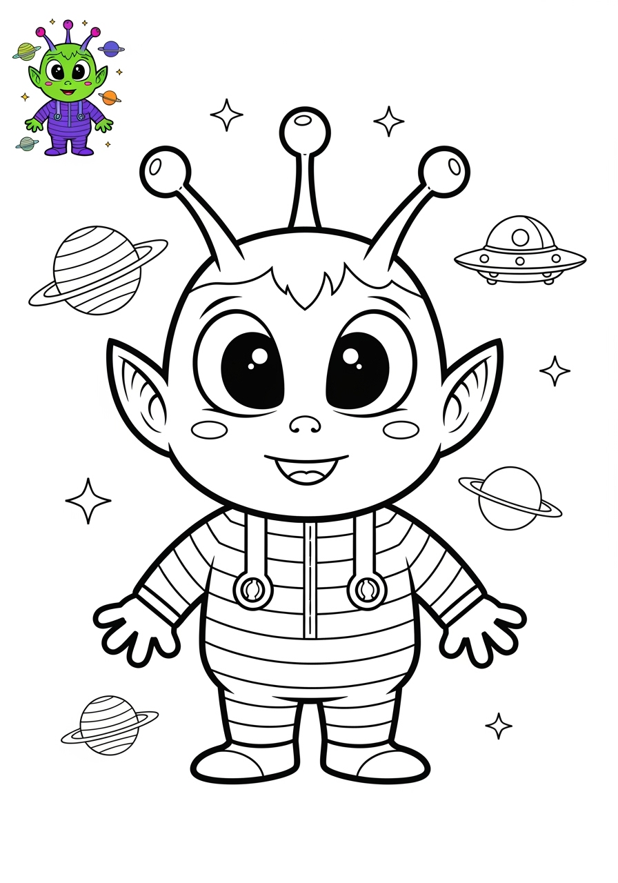 medium space and astronomy Astronaut & Aliens alien kids coloring page 0