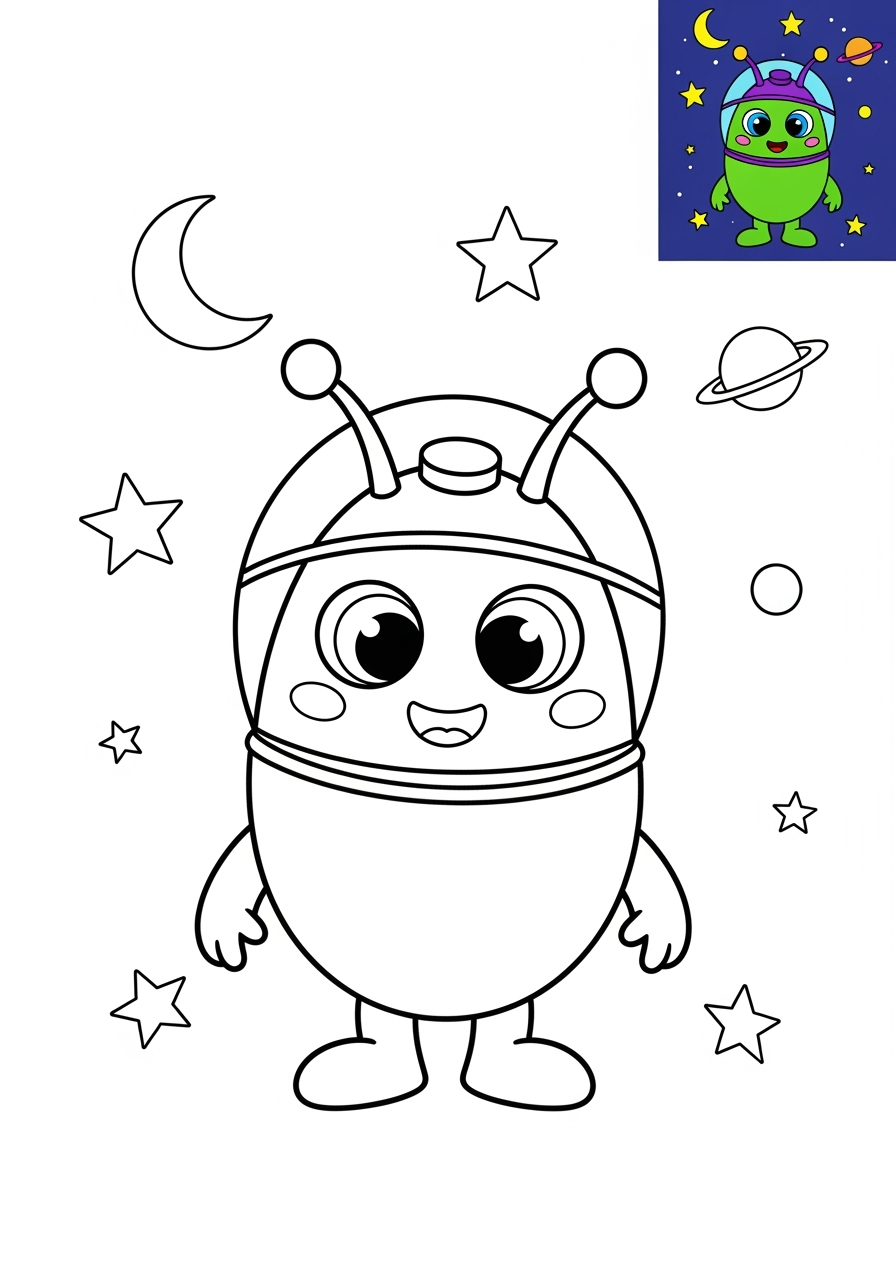 medium space and astronomy Astronaut & Aliens alien kids coloring page 1