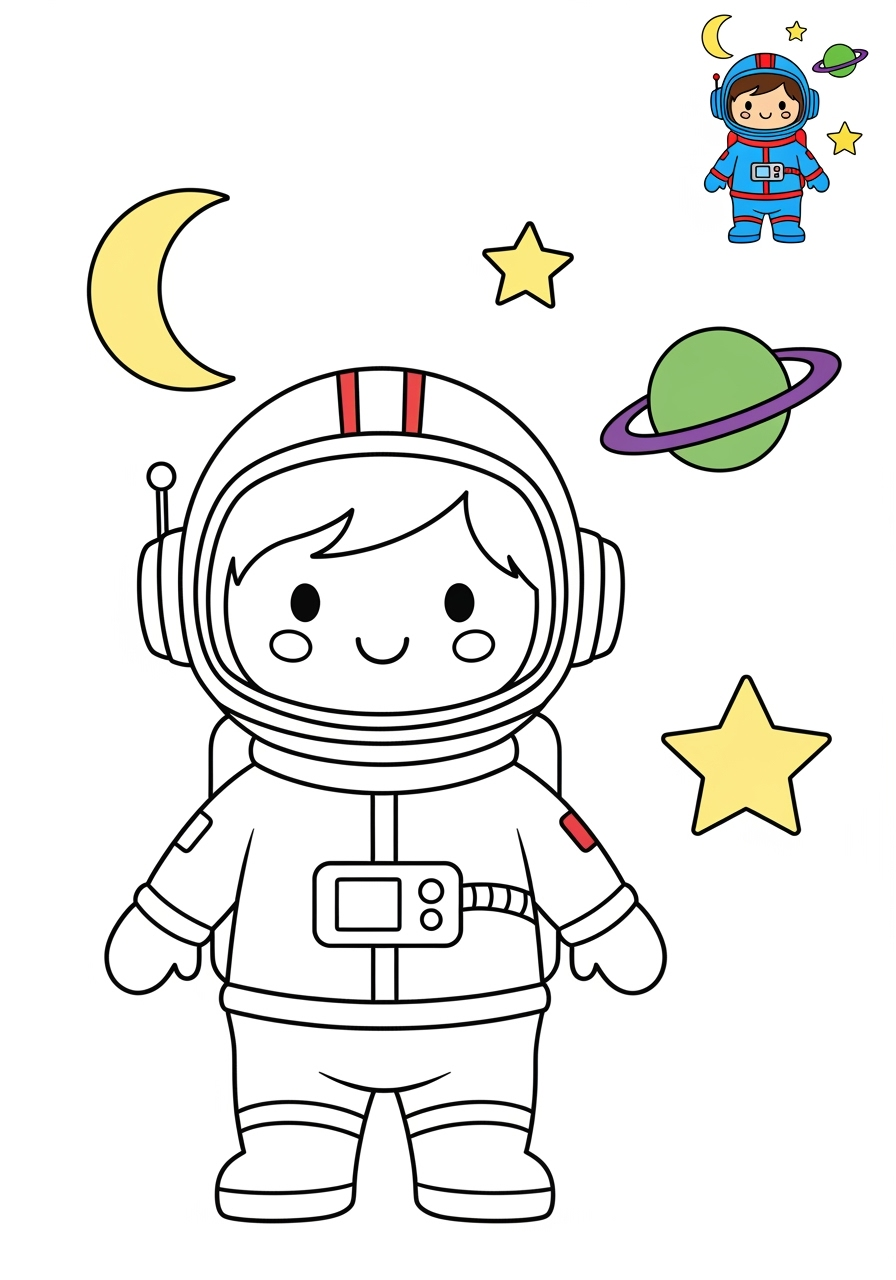 medium space and astronomy Astronaut & Aliens astronaut kids coloring page 0