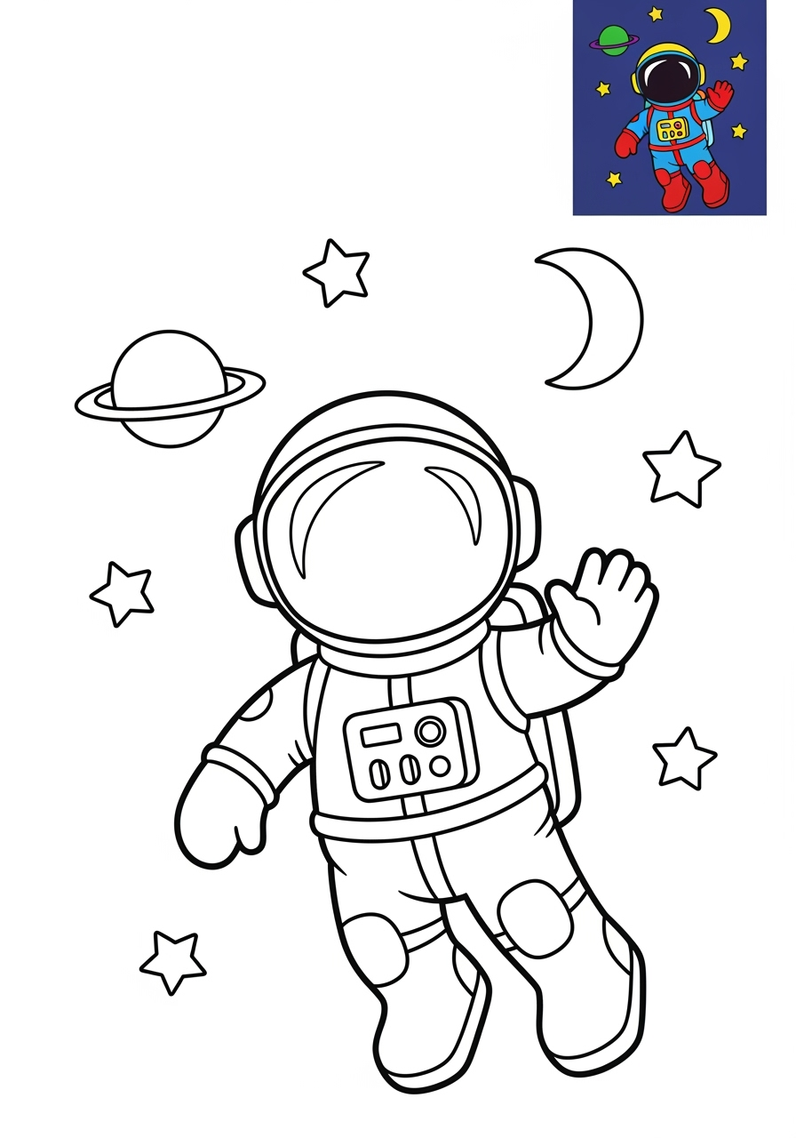 medium space and astronomy Astronaut & Aliens astronaut kids coloring page 1