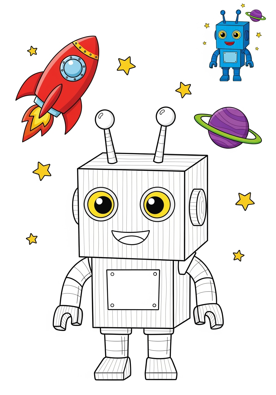 medium space and astronomy Astronaut & Aliens robot alien kids coloring page 0