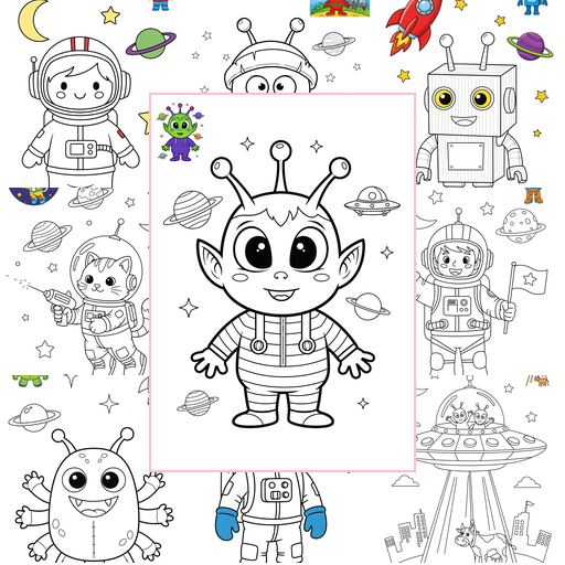 Medium Space and Astronomy Astronaut & Aliens Coloring Sheets Collections Thumbnail