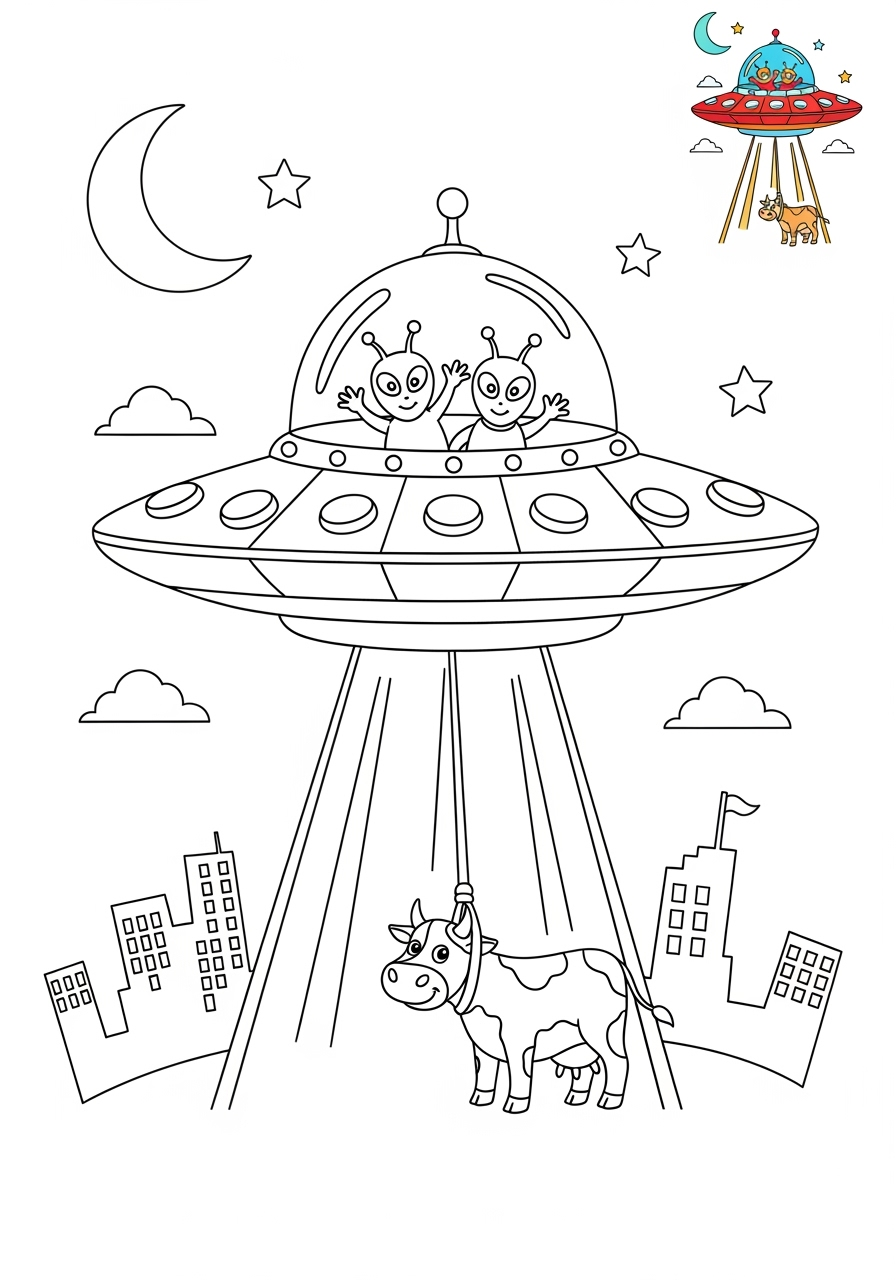 medium space and astronomy Astronaut & Aliens ufo kids coloring page 0