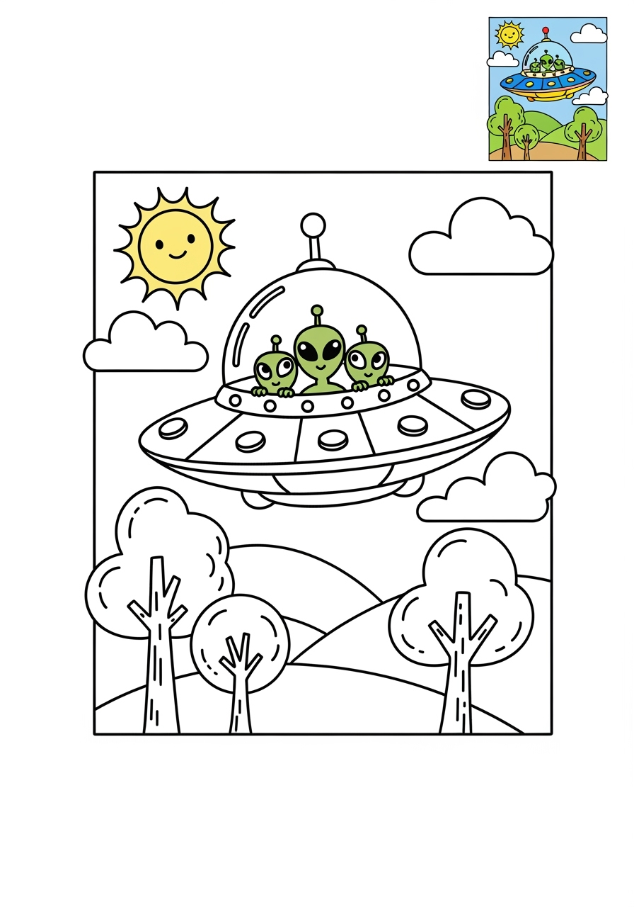 medium space and astronomy Astronaut & Aliens ufo kids coloring page 1