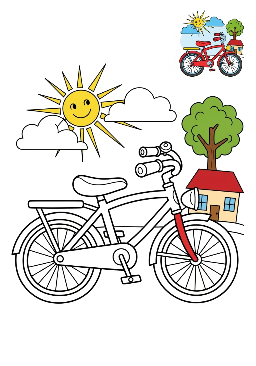 medium sports and activities Outdoor Activities bicycle kids coloring page 1
