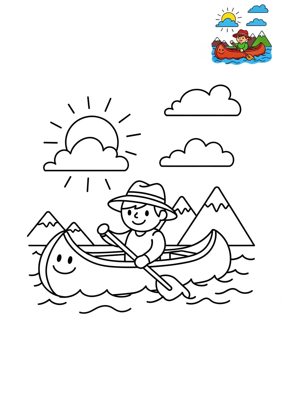 medium sports and activities Outdoor Activities canoeing kids coloring page 0