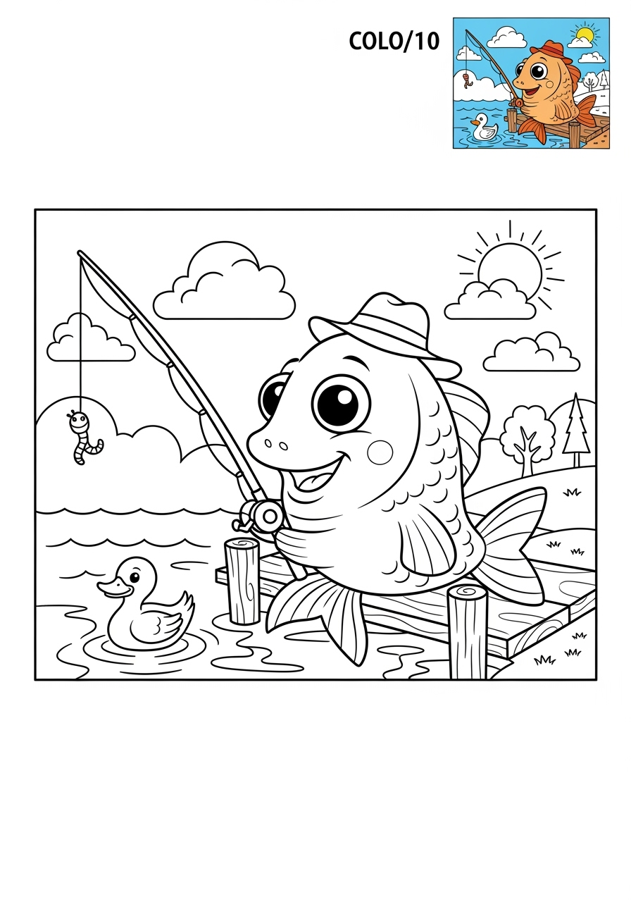 medium sports and activities Outdoor Activities fishing kids coloring page 1