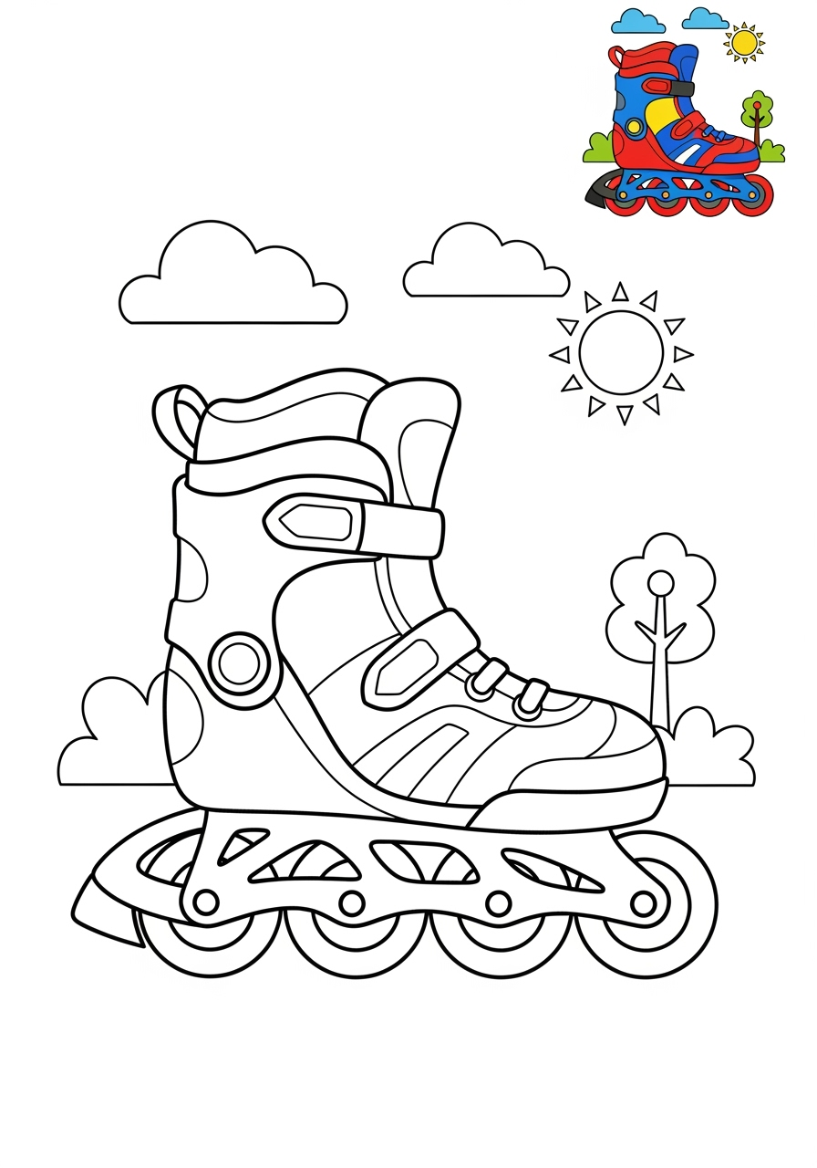 medium sports and activities Outdoor Activities rollerblade kids coloring page 1