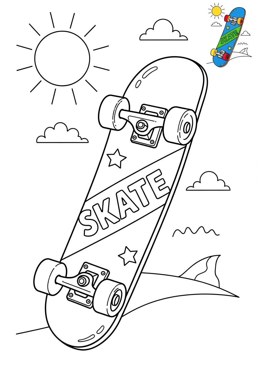 medium sports and activities Outdoor Activities skateboard kids coloring page 0