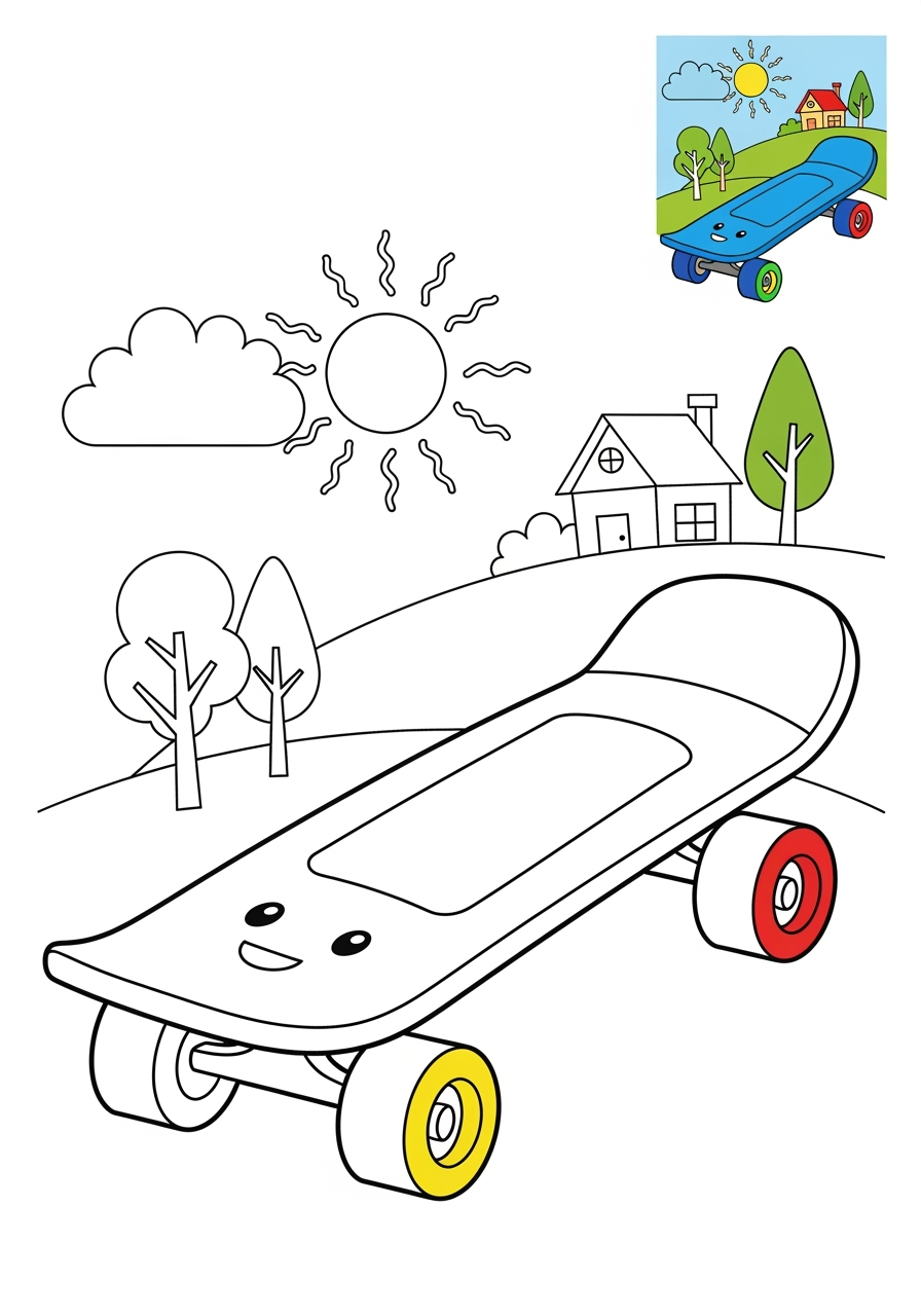 medium sports and activities Outdoor Activities skateboard kids coloring page 1