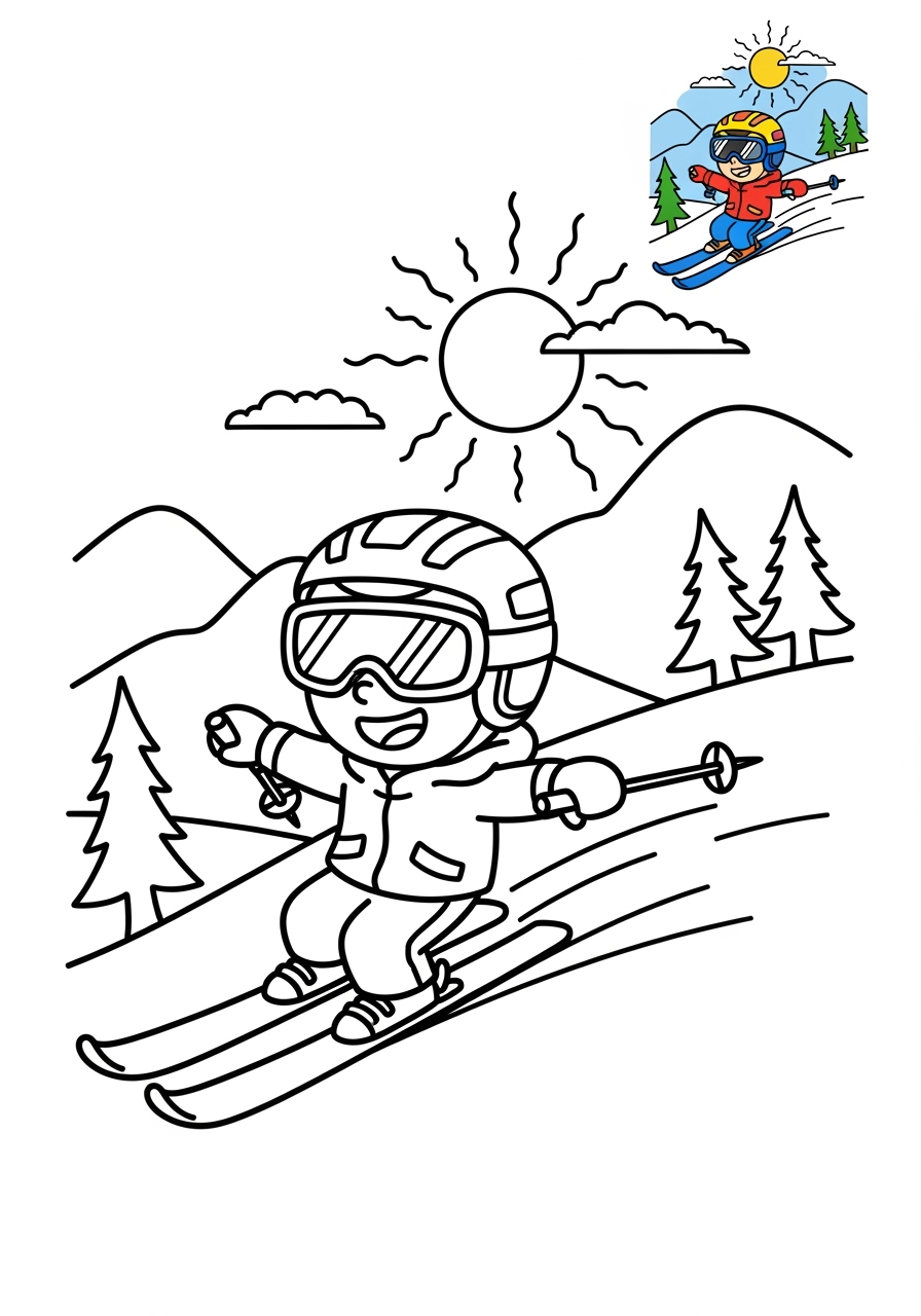 medium sports and activities Outdoor Activities skiing kids coloring page 0