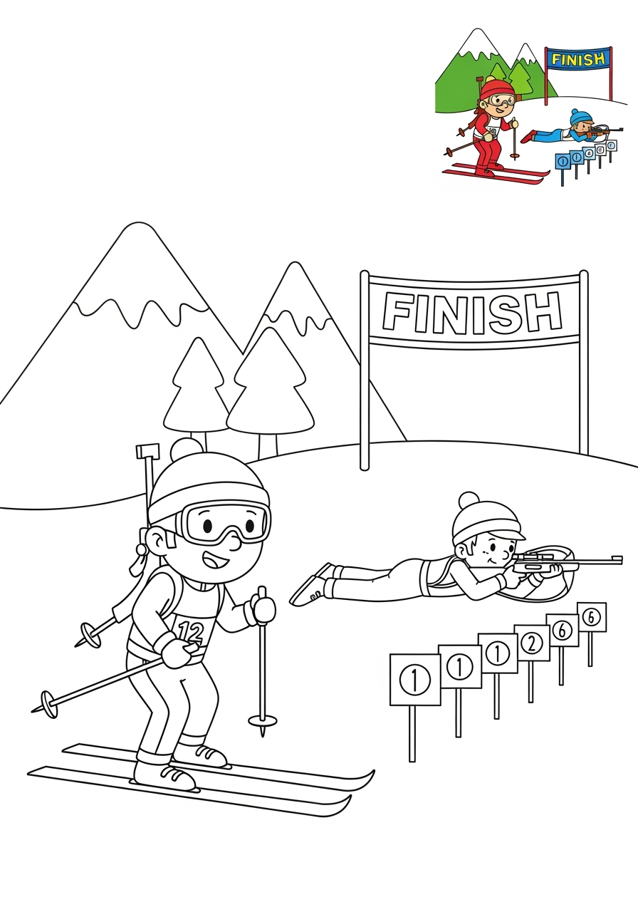 medium sports and activities Winter Sports biathlon kids coloring page 0