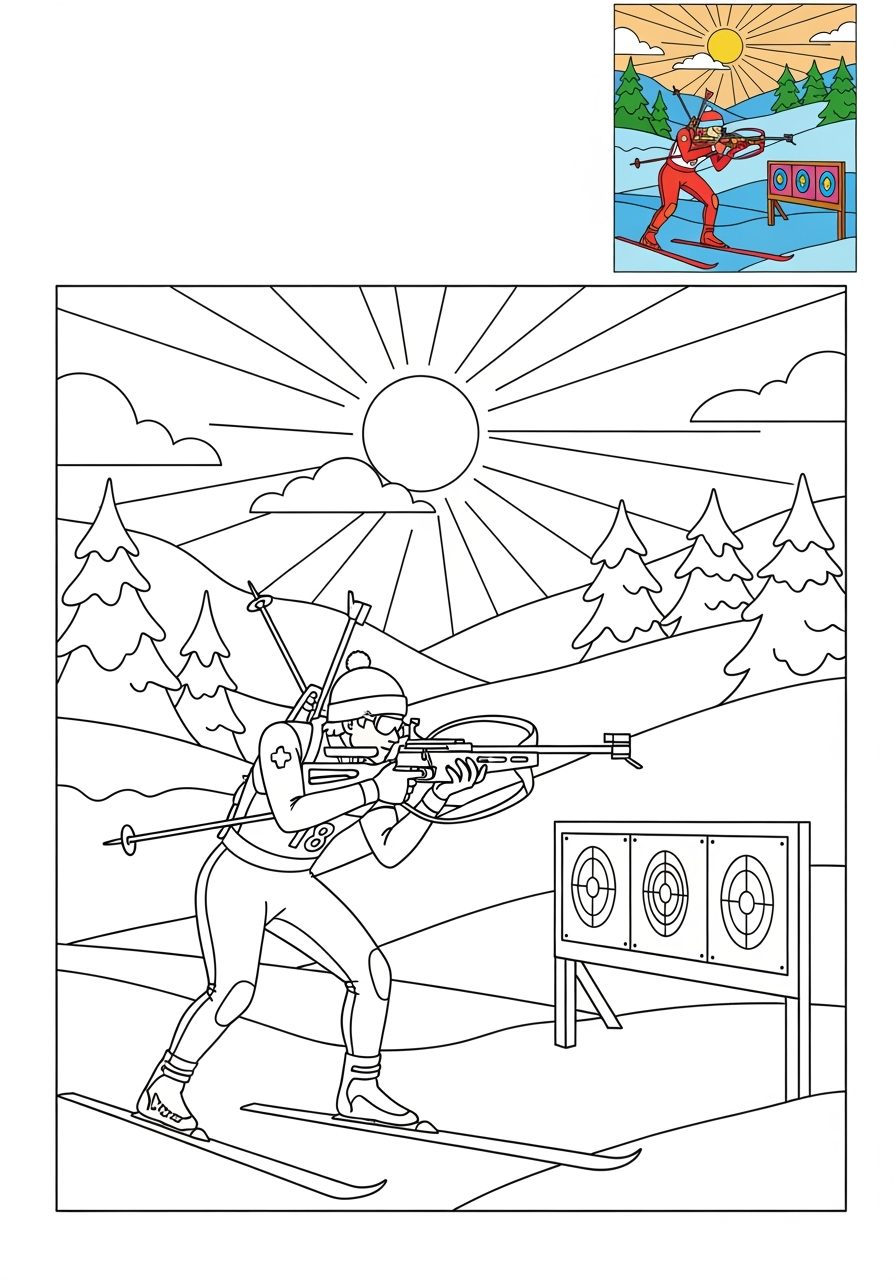 medium sports and activities Winter Sports biathlon kids coloring page 1