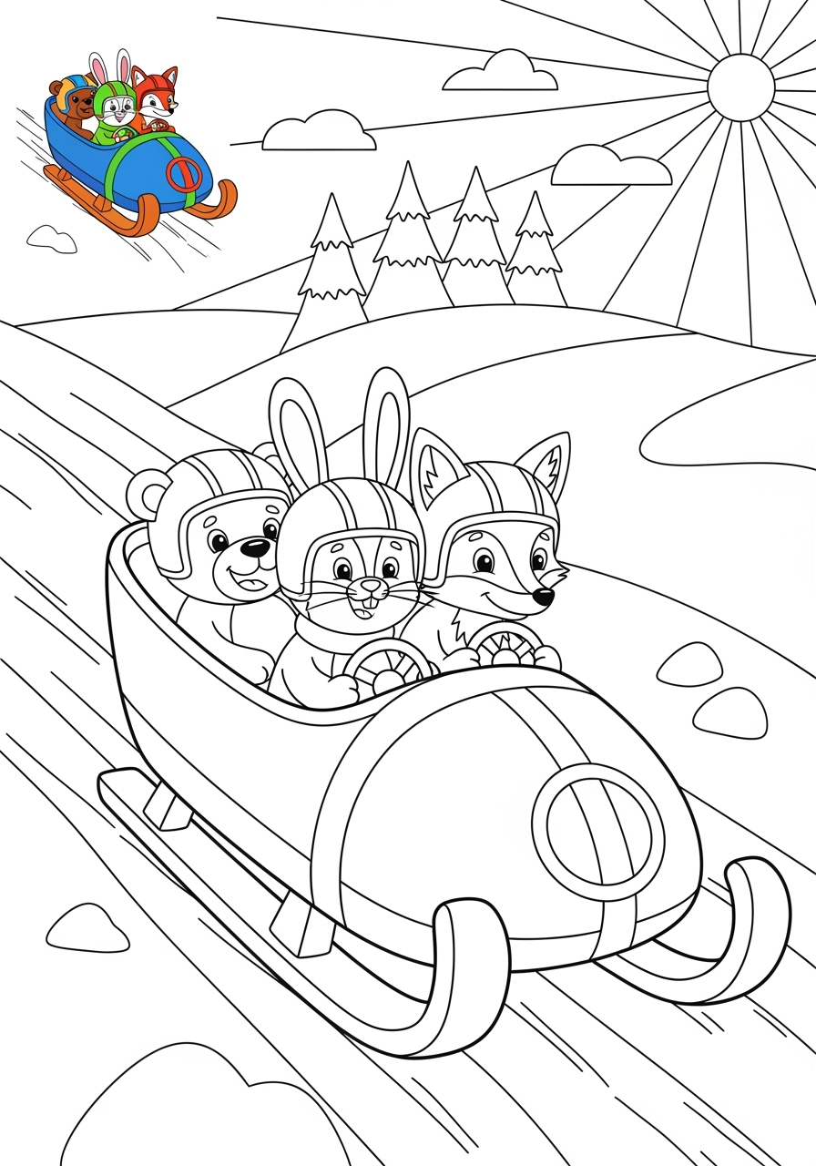 medium sports and activities Winter Sports bobsled kids coloring page 0